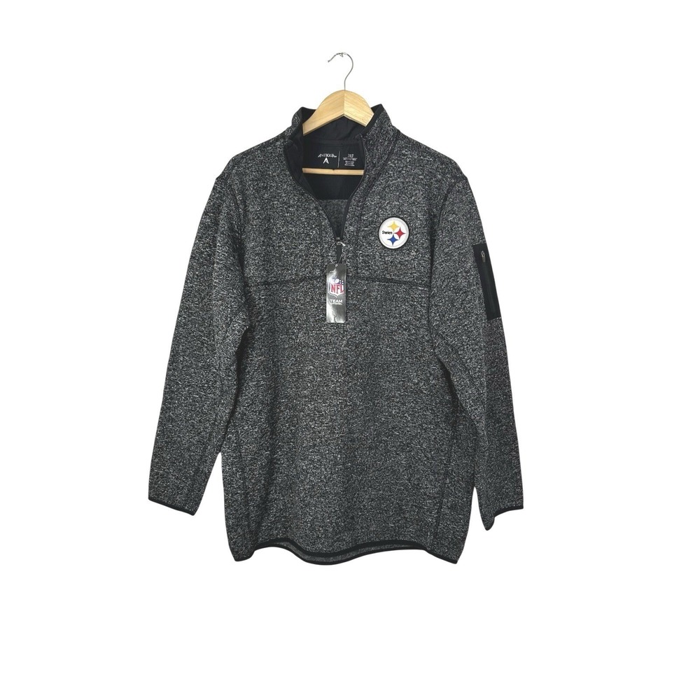 Antigua Fleece Pullover Sweatshirt NFL Mens 2XLT Steelers 1/4 Zip Gray Black New